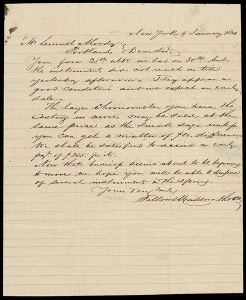 [Correspondence, 1841 - 3 letters from Fellows Wadsworth & Co. to Lemuel Moody]
