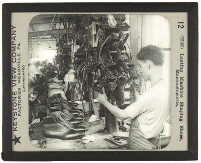 Lasting Machine Shaping Shoes, Massachusetts.