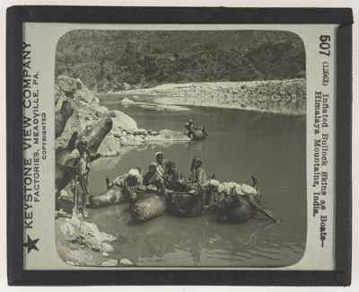 Inflated Bullock Skins as Boats—Himalaya Mountains, India.