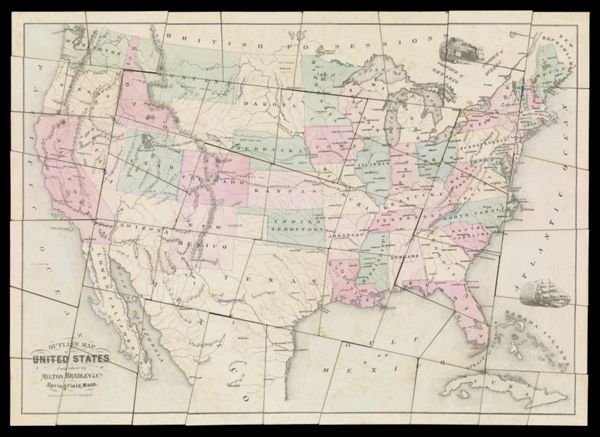Dissected Outline Map of the United States of America