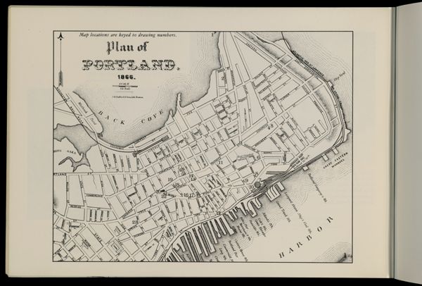 Map locations are keyed to drawing numbers.  Plan of Portland.  1866.