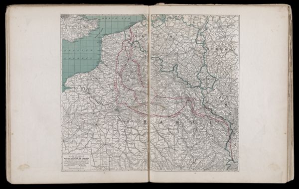 War map of the Battle Ground of Liberty the Western battle fields of Europe a strategic map of the battle ground in Belgium and France from London, England to the Swiss border showing the farthest advance of the German Armies, September 1914