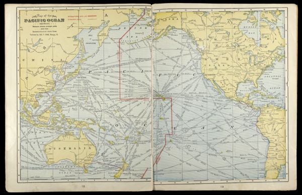 Map of the Pacific Ocean showing distances between principal points and the International Date Line.