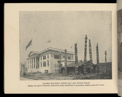 Alaska Building, Indian Hut and Totem Poles