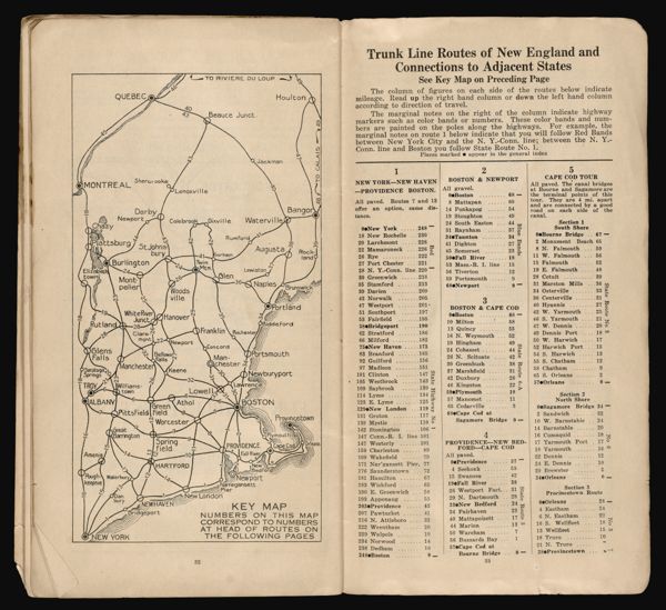 Trunk Line Routes of New England and Connections to Adjacent States Key Map