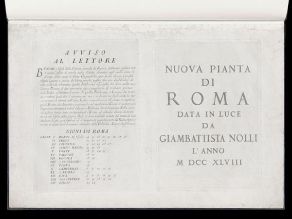 Avviso al Lettore / Nuova Pianta di Roma data in luce da Giambattista Nolli l'anno M DCC XLVII [Title page]