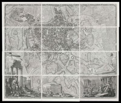 Alla santita' di nostro signore papa Benedetto XIV la nuova topografia di Roma ossequiosamente offerisce e dedica  L' umilissimo servo giambattista nolli comasco [The 12 pieces joined]