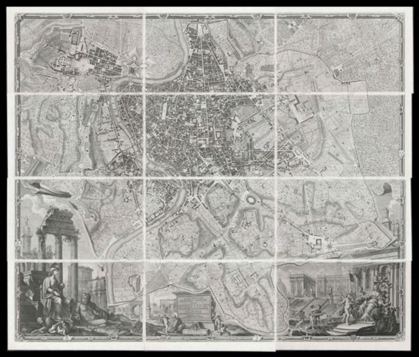 Alla santita' di nostro signore papa Benedetto XIV la nuova topografia di Roma ossequiosamente offerisce e dedica  L' umilissimo servo giambattista nolli comasco [The 12 pieces joined]