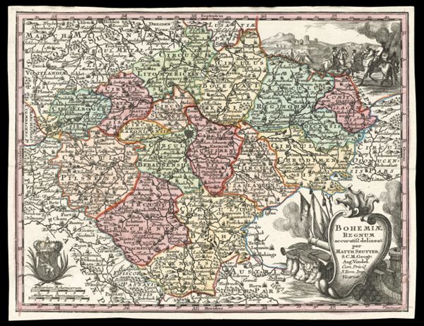 Bohemiæ Regnum accuratiss delineat. per Matth. Seutter, S. C. M. geogr. Aug. Vindel. Cum Privil. S. Rom. Imp. Vicariat.