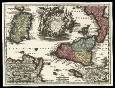Siciliæ Regnum cum adjacente Insula Sardinia et maxima parte Regni Neapolitani accuratme delineat: à Matth: Seutter, S. Caes. M. Geogr.  Aug: Vind.  Cum Privil: S. R. I. Vicariat.