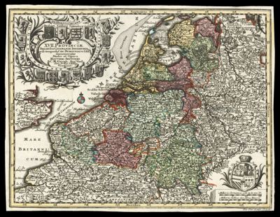 XVII. Provinciæ Belgii sive Germaniæ Inferioris prisc. temporibus Circ. Burgundico S. R. I. annumeratæ Studio et Opera Matthaei Seutteri S. C. M. Geogr. Aug. Vind. Cum Privil: S. R. Imp Vicariat.