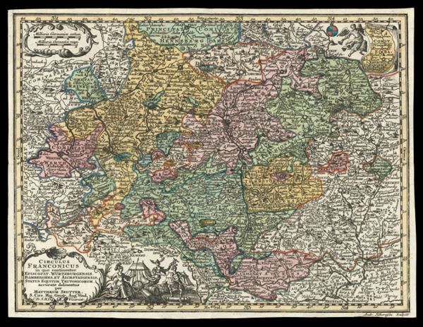 Circulus Franconicus in quo continentur Episcopat. Würtzburgensis, Bambergens. et Aichstadiensis, Status Equitum Teutonicorum. accurate delineatus per Matthaeum Seutter, S. Caes. Maj. Geogr. Aug. Vind. C. Pr. S. R. I. Vicariat.