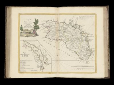 Isola di Minorca di nuova projezione / [Inset:] Piano del Porto, e della Cittá di Mahon, e de suoi Forti.