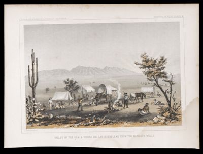 U.S.P.R.R.Exp. & Surveys, 32nd. parallel - California. General report, Plate V. Valley of the Gila & Sierra de las Estrellas from the Maricopa Wells.