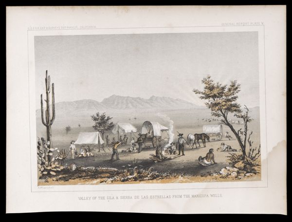 U.S.P.R.R.Exp. & Surveys, 32nd. parallel - California. General report, Plate V. Valley of the Gila & Sierra de las Estrellas from the Maricopa Wells.