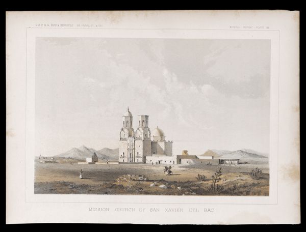 U.S.P.R.R.Exp. & Surveys, 32nd. parallel & Cal. General report, Plate VIII. Mission church of San Xavier del Bac.