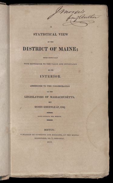 A Statistical View of the District of Maine; more especially with reference to the Value and Importance of its Interior [Title page]