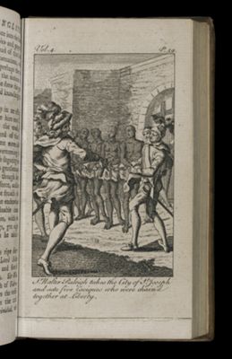 Sr.. Walter Raleigh takes the City of St.. Joseph and sets five Caciques who were chain'd together at Liberty.