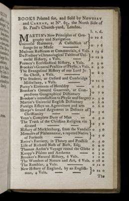 Books Printed for, and Sold by Newbery and Carnan, at Nº. 65, the North Side of St. Paul's Church-yard, London.