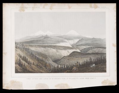 General Report -- Plate VI. Three Sisters and Cañon of McKenzie's Fork of Willamette River from Camp P.