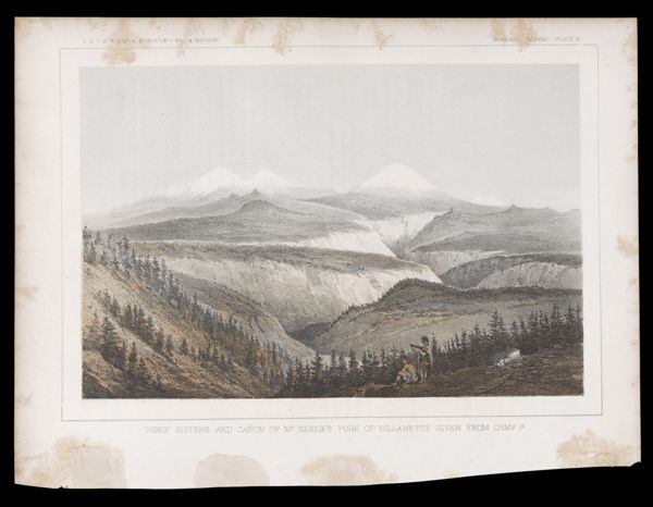 General Report -- Plate VI. Three Sisters and Cañon of McKenzie's Fork of Willamette River from Camp P.