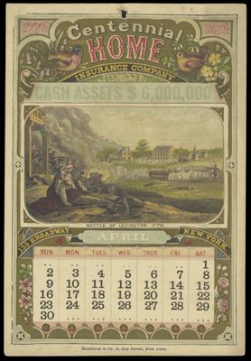 Centennial Home Insurance Company [1876 calendar] - April - Battle of Lexington, 1775.
