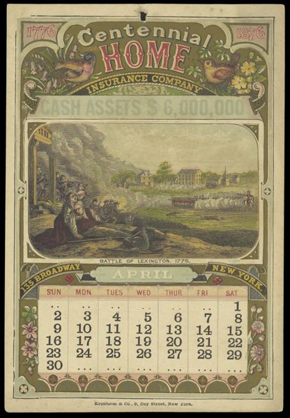 Centennial Home Insurance Company [1876 calendar] - April - Battle of Lexington, 1775.