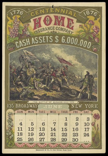 Centennial Home Insurance Company [1876 calendar] - June - The Battle of Bunker-Hill. 1775.