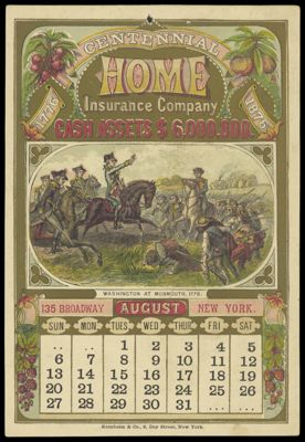 Centennial Home Insurance Company [1876 calendar] - August - Washington at Monmouth. 1778.