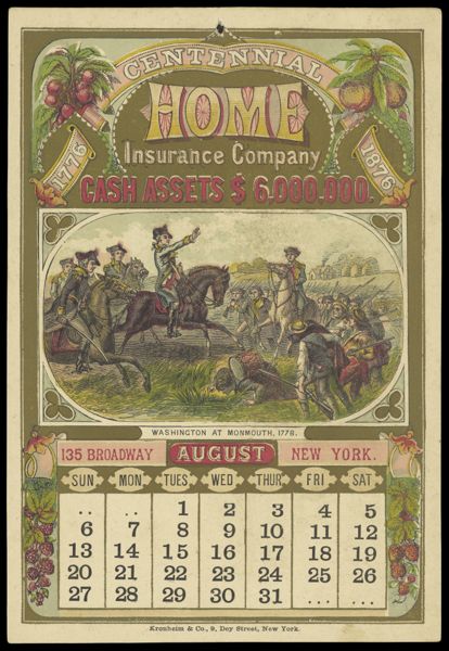 Centennial Home Insurance Company [1876 calendar] - August - Washington at Monmouth. 1778.