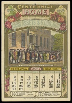 Centennial Home Insurance Company [1876 calendar] - July - The announcement of the Declaration of Independence.