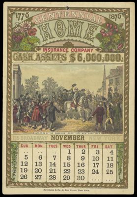 Centennial Home Insurance Company [1876 calendar] - November - Entrance of the American Army into New York 1783.