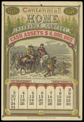 Centennial Home Insurance Company [1876 calendar] - December - Washington crossing the Delaware 1776