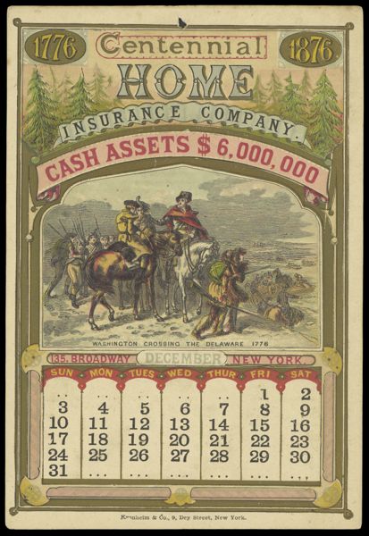 Centennial Home Insurance Company [1876 calendar] - December - Washington crossing the Delaware 1776
