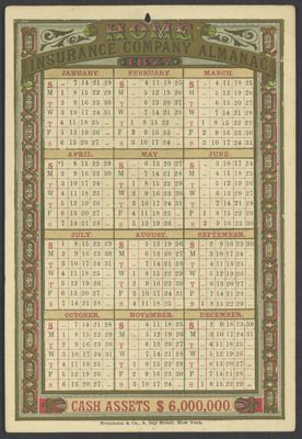Home Insurance Company Almanac [1877 year long calendar]