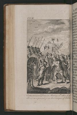 Cortes receives Donna Marina nth other female slaves as a present from the Cacique of Tabasco.