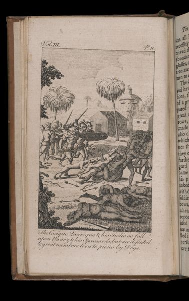 The Cacique Quarequa and his Indians fall upon nunez and his Spaniards but are defeated and great numbers torn to pieces by Dogs