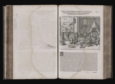 Diego Gottierez Præfectus Hispanus Caciquos seu Regulos Sueré, Chiuppa atque alios quisalutandi gratia advenerant, ad prandium inuitat. XIV
