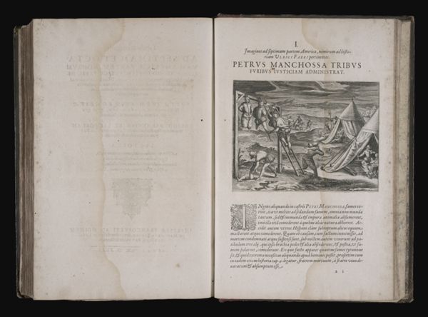 I. Imagines ad septimam partem Americæ, nimirum ad historiam Ulrici Fabri pertinentes. Petrus Manchossa Tribus furibus iusticiam administrat.