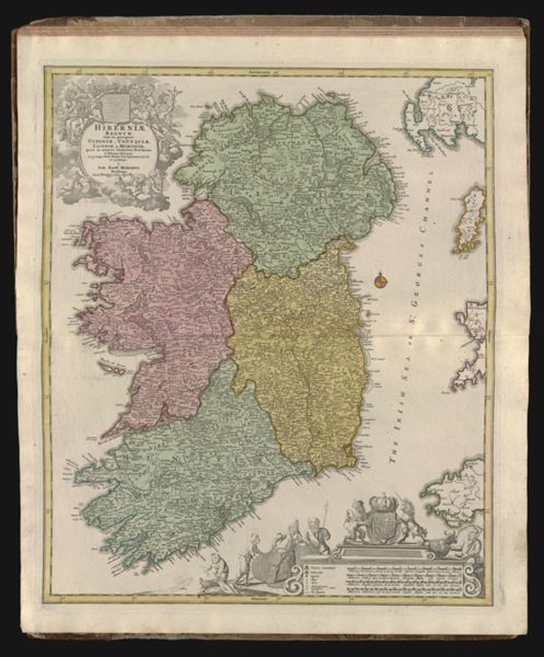 Hiberniae regnum tam in praecipuas Ultoniae, Connaciae, Laceniae et Momoniae, quam in minores earundem provincias et ditiones divisum ex prototype Guil. Petty-Vischeriano deductu et exhibitum à Ioh. Bapt. Homanno Notibrtgae.