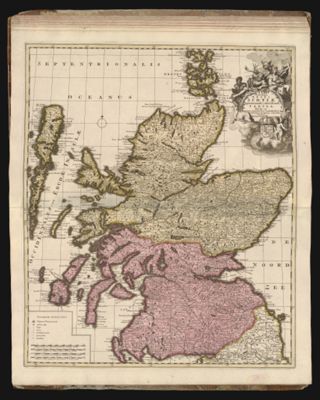Novissima Regni Scotiae septentrionalis et meridionalis tabula, divisae in ducats, comitat. vice-comitat. prov. praefecturas, dominia et insulas Actore Petro Schen Cum Privit 1708