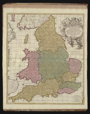 A new mapp of the kingdome of England, representing the princedom of Wales, and other provinces, cities, market towns, with the roads from town to town. And the number of reputed miles between them, are given by inspection without scale or compass.