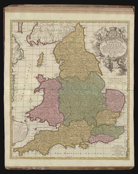 A new mapp of the kingdome of England, representing the princedom of Wales, and other provinces, cities, market towns, with the roads from town to town. And the number of reputed miles between them, are given by inspection without scale or compass.