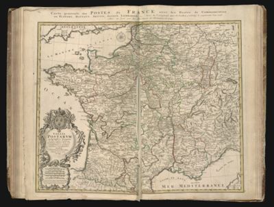 Carte generale des postes de France avec les postes de communication en Flandre, Haynaut, Artois, Alsace, Lombardie, &c;... [From cartouche:] Gallia postarum geographice designata...