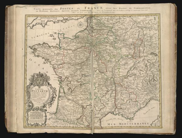 Carte generale des postes de France avec les postes de communication en Flandre, Haynaut, Artois, Alsace, Lombardie, &c;... [From cartouche:] Gallia postarum geographice designata...
