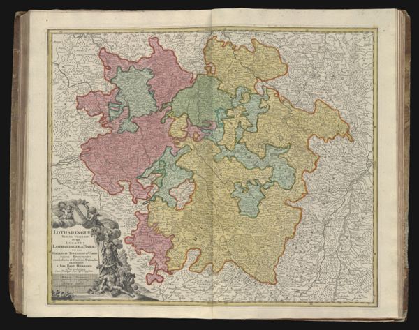 Lotharingiæ tabula generalis in qua ducatus Lotharingiæ et Barri nec non Metensis, Tullensis et Verdunensis Episcopatus cum insertis et finitimis Ditionibus exhibentur à Ioh. Bapt. Homanno Norimbergae. Cum Privilegio Sac. Caef. Majestatis.