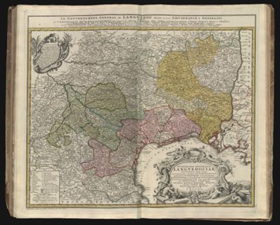 Gubernatio generalis Languedociae occitania olim dictae in 3. generalis divisae locumtenentias quarum I. Superiorem S. occidentalem, II. Inferiorem S. orientalem Langudociam, III. Tractum Cebbenicum una cum suis quibusvis dioecesibus complectitur... || Le gourvernement general de Languedoc divise en trois lieutenenance generales;