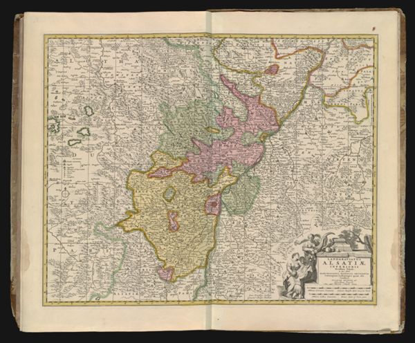Landgraviatus Alsatiae inferioris novissima tabula, in qua simul Marchionatus Badensis, Ortenavia caeteraque tam Lotharingica quam alia confinia. || Newest map of lower Alsace, at the same time Marchionatus Badensis, Ortenavia, and the rest of Lotharingia which all adjoin.