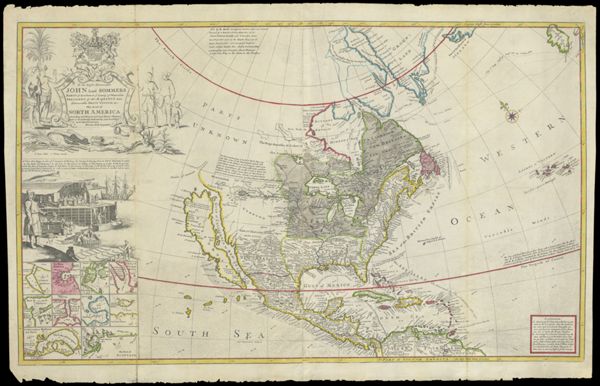 To the Right Honourable John Lord Sommers Baron of Evesham in ye County of Worcester President of Her Majesty's most Honourable Privy Council &c. This Map of North America