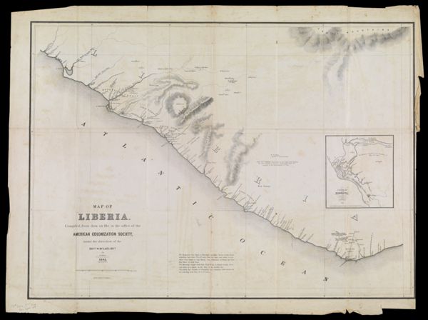 Map of Liberia. Compiled, from data on file in the office of the American Colonization Society, under the direction of the Revd. W. McLain, Secy. by R. Coyle